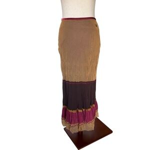 Vintage Y2K Axara Mesh Maxi Skirt Boho Fall Color XS